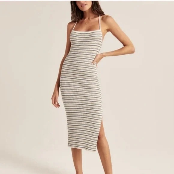 Abercrombie - Lace-Up Ribbed Midi Dress XS - Picture 1 of 3